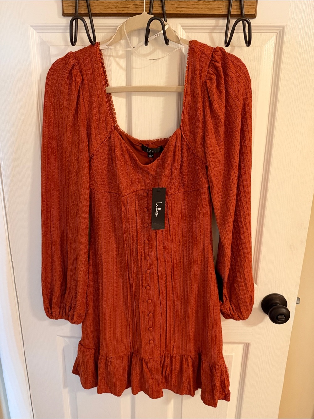 Lulus Coveted Sweetness Rust Pointelle Knit Long Sleeve Mini Dress